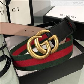 Gucci Web Fabric Belt 38mm with GG Buckle Red/Green/Gold 2019 (99-9120651)
