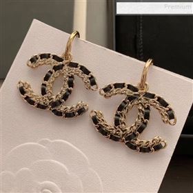 Chanel Chain Leather CC Short Earrings Black/Gold 2019 (YF-9120656)