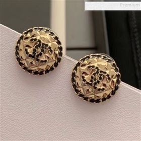 Chanel Quilted Metal Chain Leather Round Stud Earrings AB3047 Black/Gold 2019 (YF-9120657)