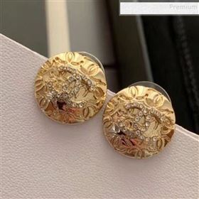 Chanel CC Metal Round Stud Earrings Gold/Crystal 2019 (YF-9120658)