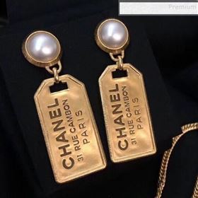 Chanel Metal Tag Pearl Short Earrings AB3278 2019 (YF-9120652)