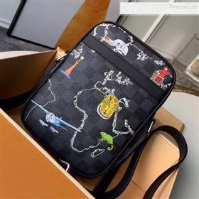 Louis Vuitton Mens Danube Slim PM Map Print Damier Graphite Canvas Shoulder Bag N40239 2019 (KIKI-9120416)