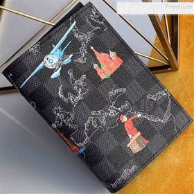 Louis Vuitton Mens Map Print Damier Graphite Canvas Passport Cover N64411 2019 (KIKI-9120422)