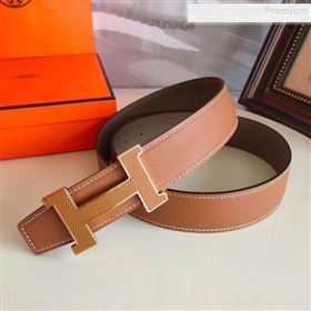 Hermes Oscar Reversible Calfskin Belt 38mm with H Buckle Brown 2019 (99-9120707)