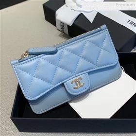 Chanel Quilted Lambskin Zipped Classic Card Holder AP0767 Blue 2019 (KAIS-9120202)