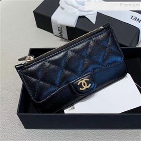 Chanel Quilted Grained Calfsskin Zipped Classic Card Holder AP0767 Black 2019 (KAIS-9120205)