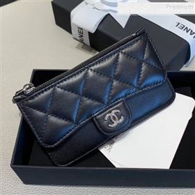 Chanel Quilted Lambskin Zipped Classic Card Holder AP0767 Black/Silver 2019 (KAIS-9120203)