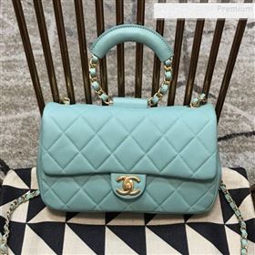 Chanel Quilted Lambskin Medium Flap Bag with Ring Top Handle AS1358 Blue 2020 (JDH-9120208)