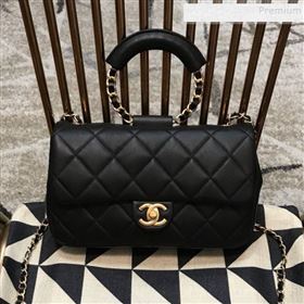 Chanel Quilted Lambskin Medium Flap Bag with Ring Top Handle AS1358 Black 2020 (JDH-9120207)