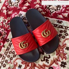 Gucci GG Marmont Leather Flat Slide Sandals Red 2019 (HANB-9120311)