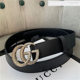 Gucci Reversible Calfskin Belt 38mm with Carved GG Buckle Black/Silver 2019 (99-9120335)