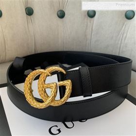 Gucci Reversible Calfskin Belt 38mm with Carved GG Buckle Black/Gold 2019 (99-9120336)