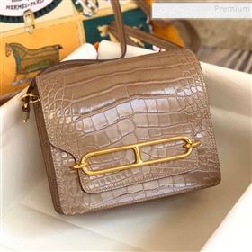 Hermes Sac Roulis 18cm Bag in Crocodile Embossed Calf Leather Beige 2019 (Half Handmade) (FLB-9120504)