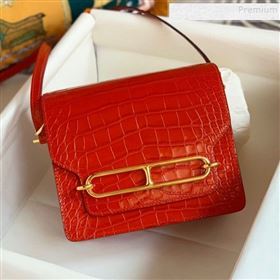 Hermes Sac Roulis 18cm Bag in Crocodile Embossed Calf Leather Red 2019 (Half Handmade) (FLB-9120505)