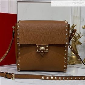 Valentino Rockstud Grainy Calfskin Vertical Bag 0182 Brown 2019 (XYD-9120510)