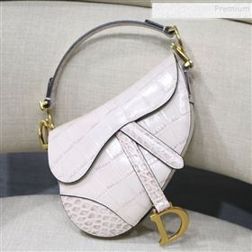 Dior Saddle Medium Bag in Crocodile Embossed Leather White 2019 (BINF-9120229)