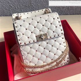 Valentino Rockstud Spike Lambskin Small Vertical Bag 0124 White 2019 (JD-9120233)