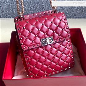 Valentino Rockstud Spike Lambskin Small Vertical Bag 0124 Red 2019 (JD-9120234)