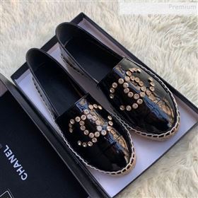 Chanel Patent Leather Crystal CC Espadrilles Black 2019 (HANB-9120304)