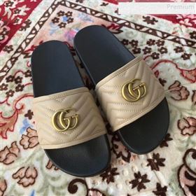 Gucci GG Marmont Leather Flat Slide Sandals Nude 2019 (HANB-9120308)