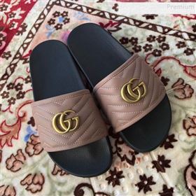 Gucci GG Marmont Leather Flat Slide Sandals Dusty Pink 2019 (HANB-9120310)