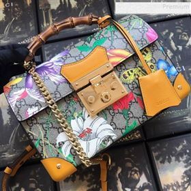 Gucci Padlock GG Flora Small Bamboo Shoulder Bag ‎603221 Yellow 2019 (DLH-9121014)