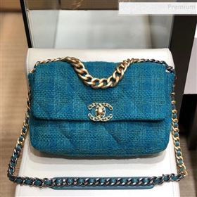 Chanel 19 Wool Tweed Large Flap Bag AS1161 Dark Blue 2019 (SMJD-9120902)