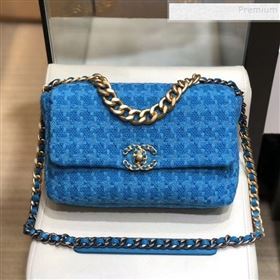Chanel 19 Houndstooth Wool Tweed Large Flap Bag AS1161 Bright Blue 2019 (SMJD-9120903)