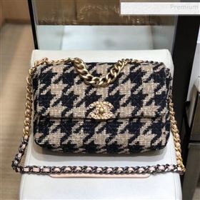 Chanel 19 Houndstooth Wool Tweed Large Flap Bag AS1161 Beige/Black 2019 (SMJD-9120904)