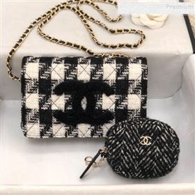 Chanel 19 Houndstooth Tweed Wallet on Chain WOC and Coin Purse Black/White 2019 (YD-9120907)