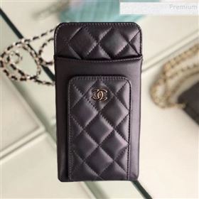 Chanel Quilted Lambskin Vertical Phone Holder/Classic Clutch with Chain AP0990 Black 2019 (KAIS-9120914)