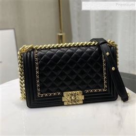 Chanel Quilted Calfskin Chain Medium Boy Flap Bag A67086 Black 2019 (KAIS-9120917)