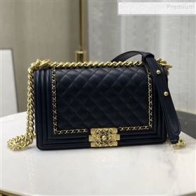 Chanel Quilted Calfskin Chain Medium Boy Flap Bag A67086 Navy Blue 2019 (KAIS-9120919)