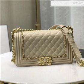 Chanel Quilted Calfskin Chain Medium Boy Flap Bag A67086 Beige 2019 (KAIS-9120921)