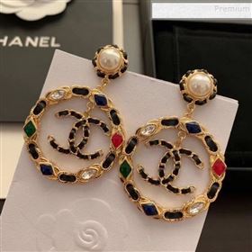 Chanel Stone Leather Chain Hoop Pendant Earrings AB3061 2019 (YF-9121253)