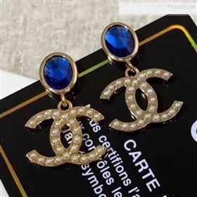 Chanel Stone CC Pendant Short Earrings Blue 2019 (YF-9121256)