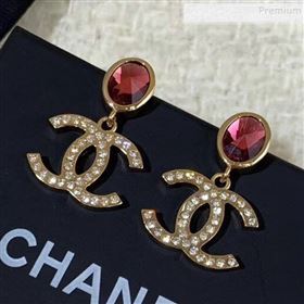 Chanel Stone CC Pendant Short Earrings Red 2019 (YF-9121257)