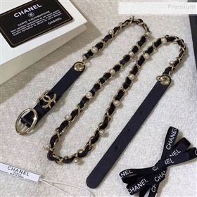 chaneI Pearl Leather Chain Belt AA0594 Black 2019 (YF-9121259)