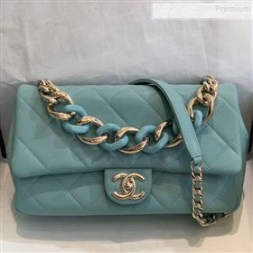 Chanel Quilted Lambskin Large Flap Bag with Resin Chain AS1354 Light Blue 2019 (SMJD-9121307)