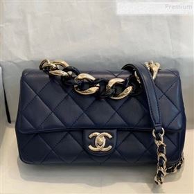 Chanel Quilted Lambskin Medium Flap Bag with Resin Chain AS1353 Navy Blue 2019 (SMJD-9121303)