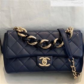 Chanel Quilted Lambskin Large Flap Bag with Resin Chain AS1354 Navy Blue 2019 (SMJD-9121308)