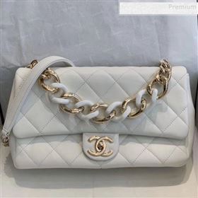 Chanel Quilted Lambskin Large Flap Bag with Resin Chain AS1354 White 2019 (SMJD-9121311)