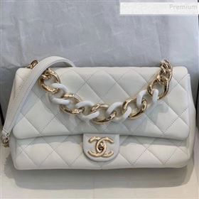 Chanel Quilted Lambskin Large Flap Bag with Resin Chain AS1354 White 2019 (SMJD-9121311)