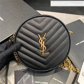 Saint Laurent Vinyle Round Camera Bag in Chevron Grained Leather 610436 Black 2019 (JD-9121114)