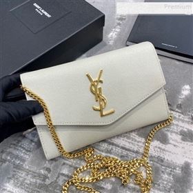Saint Laurent Uptown Envelope Chain Wallet WOC in Grained Leather 607788 White 2019 (JD-9121118)