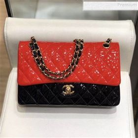 Chanel Quilted Patent Calfskin Medium Classic Flap Bag A01112 Red/Black/Gold 2019 (SMJD-9121313)