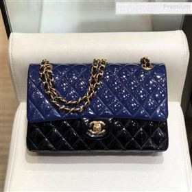 Chanel Quilted Patent Calfskin Medium Classic Flap Bag  A01112 Navy Blue/Black 2019 (SMJD-9121315)