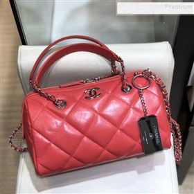 Chanel Quilted Calfskin Small Bowling Bag AS1321 Red/Silver 2019 (SMJD-9121316)