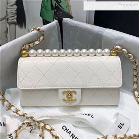 Chanel Quilted Leather Pearl Clutch with Chain AP1001 White 2019 (KAIS-9121318)