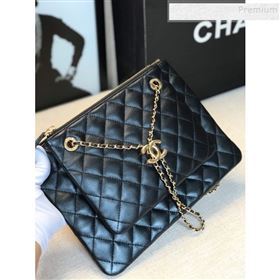 Chanel Quilted Shiny Lambskin Double Clutch with Chain AP1073 Black 2019 (FM-9121320)